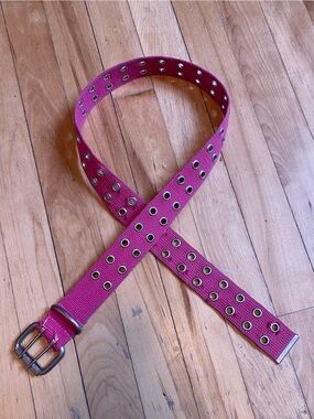 Y2K Women's Hot Pink Double Eyelet Canvas Belt Punk Coquette Lowrise